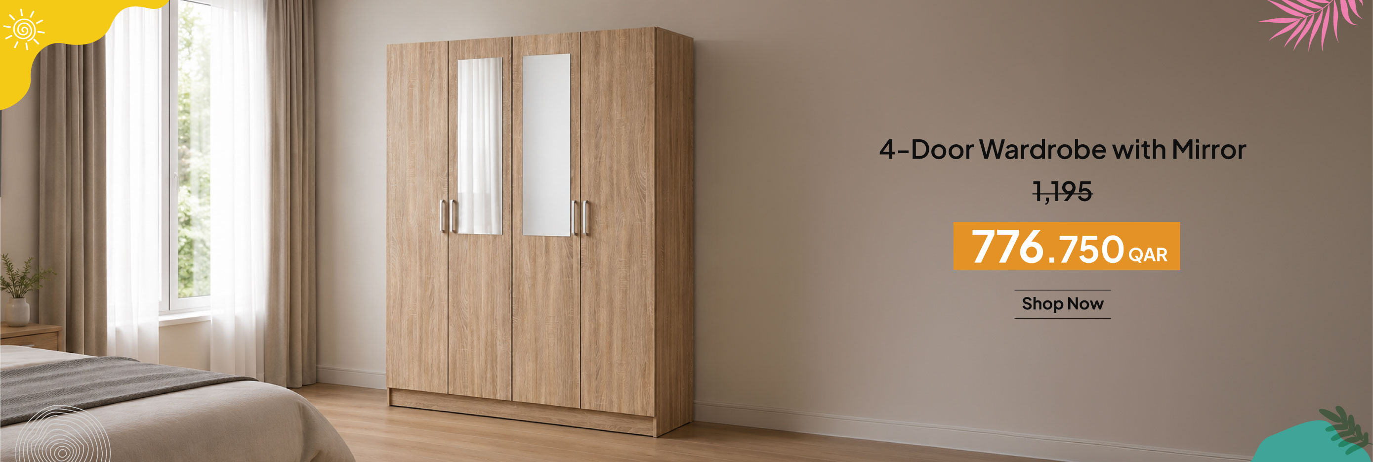 SSQ26-BRA-CB-4-Door Wardrobe w/mirr