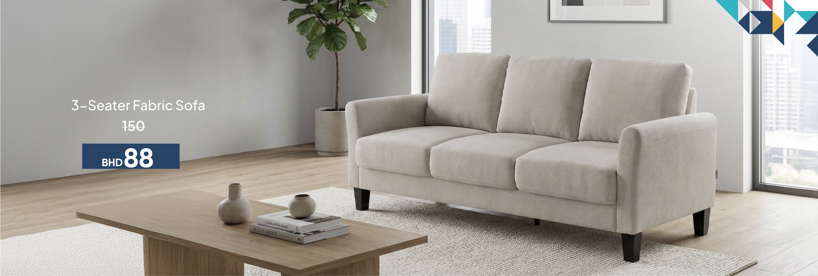 PWSB26-LR-CB-3-Seater Fabric Sofa