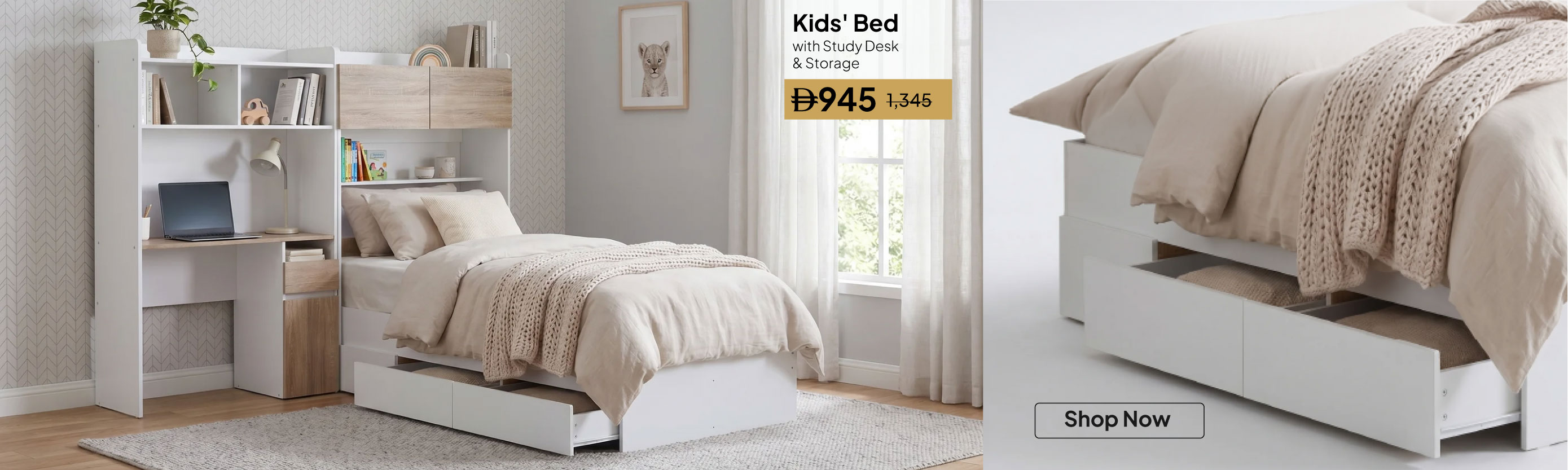 GESU26-Kids-CB-Kids Bed WStudy Desk