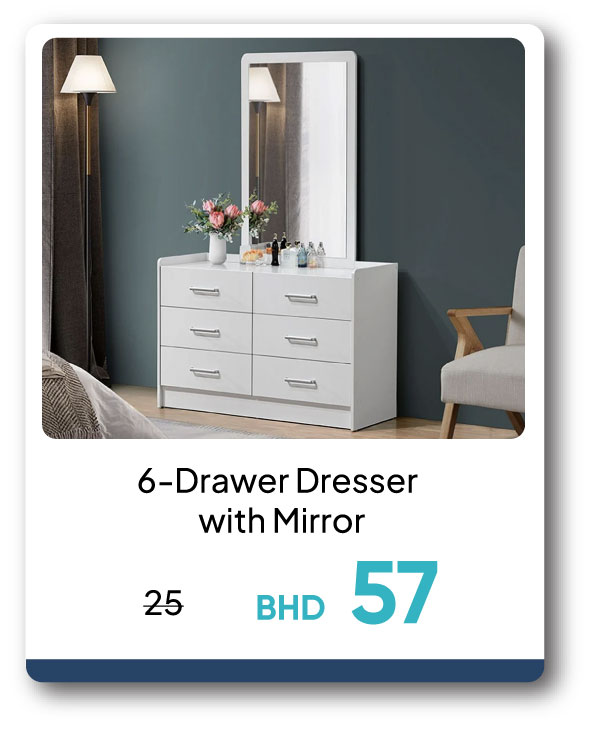 PWB26-SDF-6-Drawer Dresser W Mirror