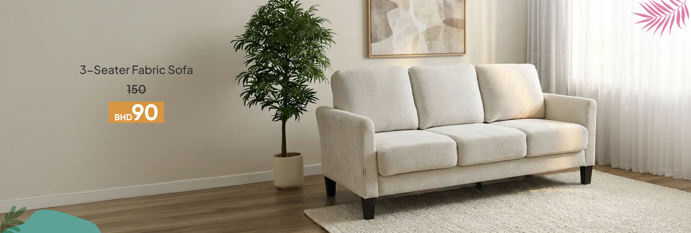 SRSB26-LR-CB-3-Seater Fabric Sofa