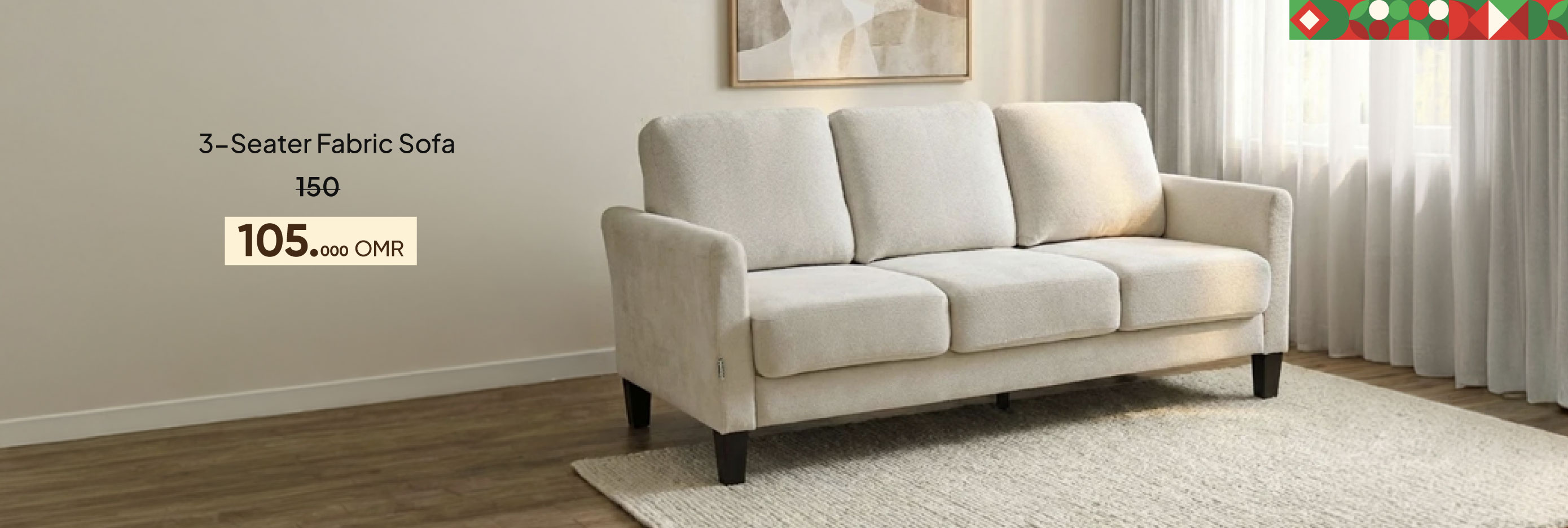 BAAO26-LR-CB- 3-Seater Fabric Sofa